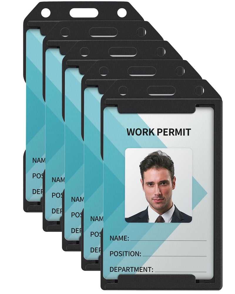 Pawfly 5 Pack 3-Card Badge Holder Vertical Double-Sided Plastic Case with Grippers and Thumb Slot Hard Black Card Protector for Offices Schools IDs Credit Cards Driverâ€™s Licenses and Passes - Image 1